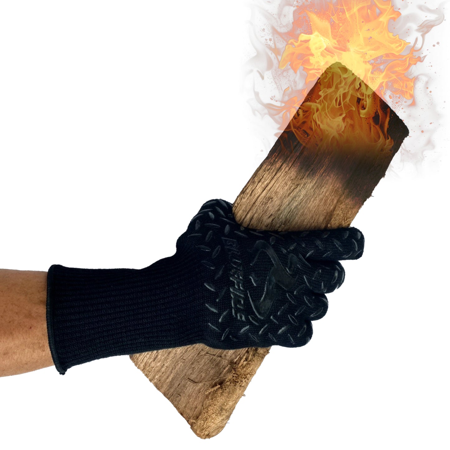 BBQ Grill Firepit Oven Mitts Highest Heat Resistance EN407 Lab Certified (X-Large, Black/Black)